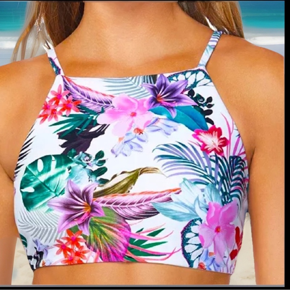 Raisins Juniors' Kaori High-Neck Strappy-Back Bikini Top W/Removeable Pads NWT